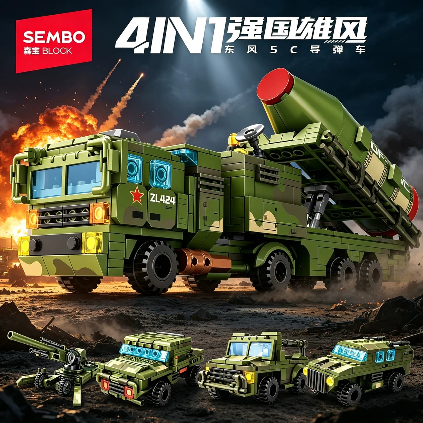 Строительные блоки Senbao, военная комбинированная модель ракетной установки Dongfeng 5C, сборная модель из мелких деталей, игрушка для мальчиков 203278, фото 1